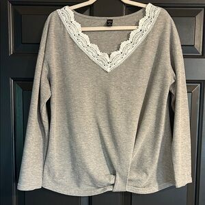 Chic Gray Lace V-Neck Women's Blouse